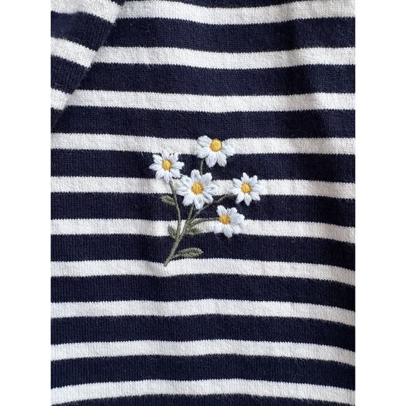 Talbots Authentic Navy White Stripe Floral Daisy Embroidered Cotton Top 2X - Picture 7 of 13
